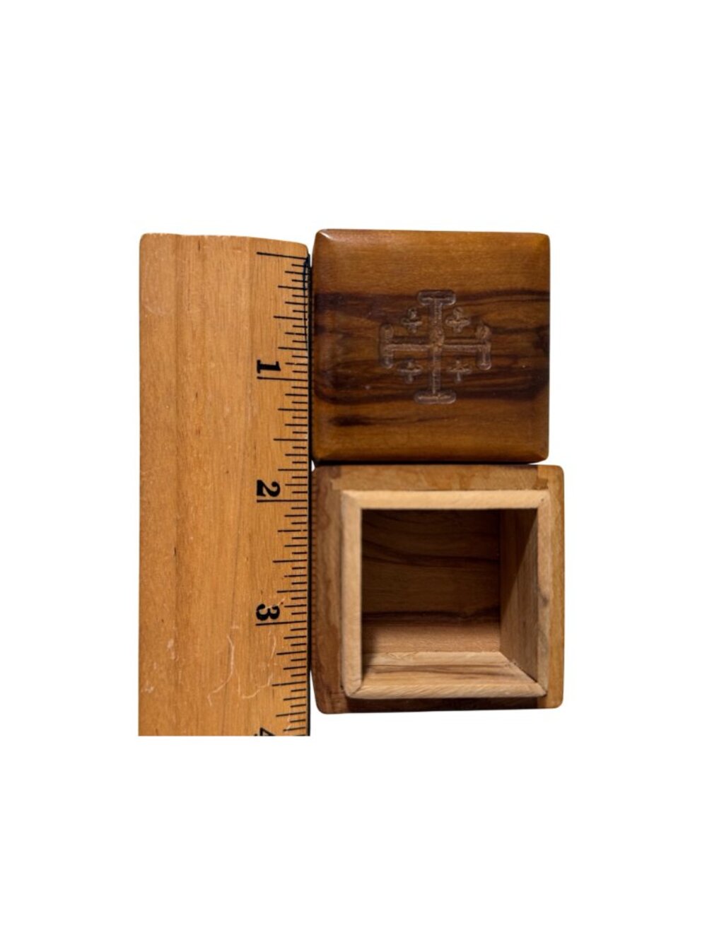Handcrafted Olive Wood Keepsake Rosary Box Jerusalem Cross Bethlehem Israel 2" - Picture 3 of 12